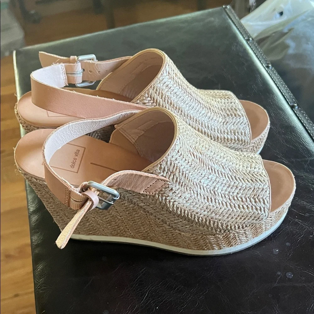 Dolce Vita Beige Woven Wedges - Picture 4 of 9